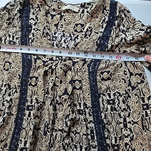 Alter'd State Blue Black Brown Tan Boho Mini Skater Dress Size Small - Picture 8 of 12